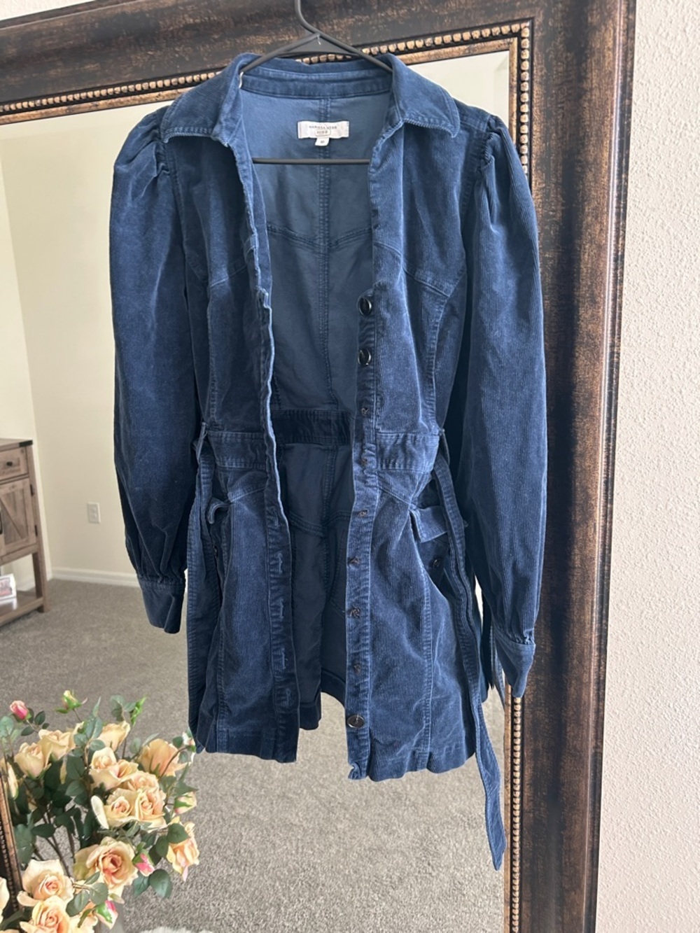 Marissa Webb Indigo Blue Corduroy Button Up Dress